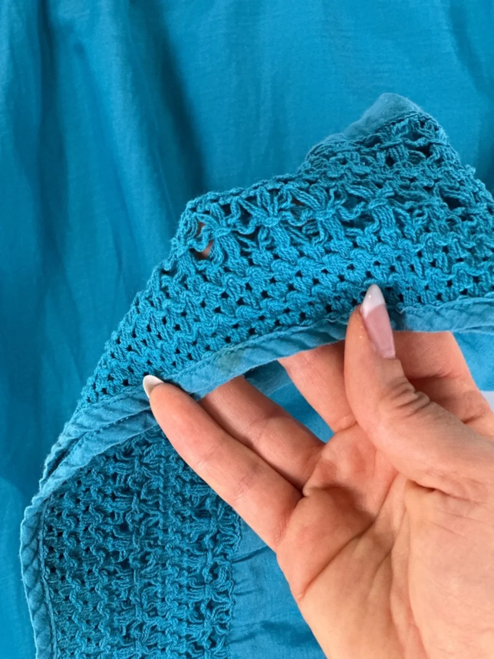 Anthropologie HD in Paris Stone Harbor Teal Silk Cotton Crochet Tunic Dress 2 - Picture 7 of 9